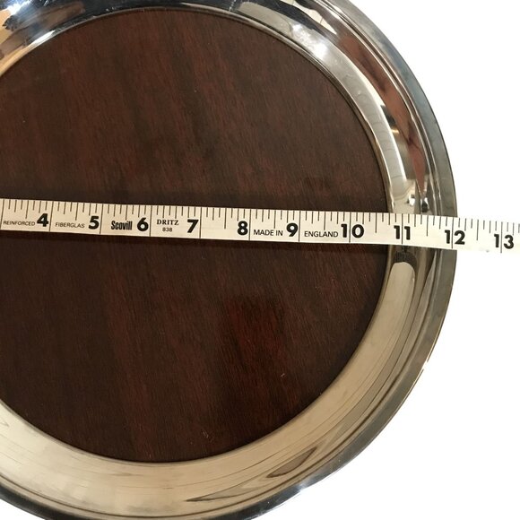 MCM Round Wooden Tray With Silver-Plated Rim By F.B. Rogers Silver Co. 9" - Picture 4 of 8